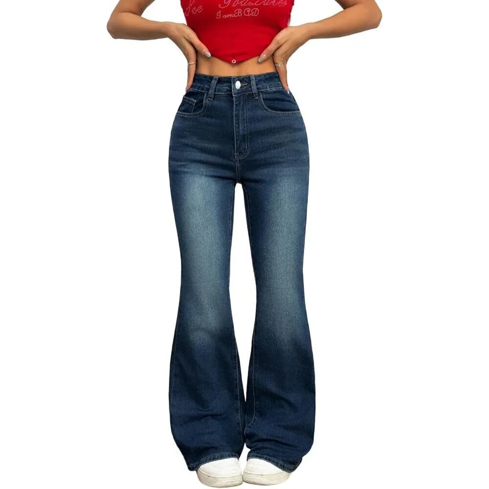 Womens High Waisted Bootcut Jeans Stretchy Denim Tummy Control Flare